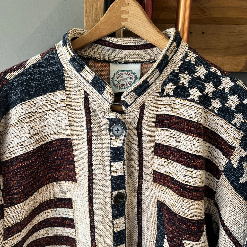 Chaqueta Sugar Street Weavers American BANDERA EE. UU. Estrellas Rayas Tapiz Mujer’s 2XL Foto 2 de 4