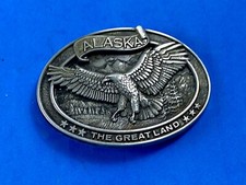 State Of Alaska Vintage Belt Buckle American Bald Eagle Wings Span Wide 
