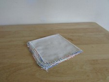 Handkerchief Hankie Vintage approx 10-1/2" Sq White Hand Crocheted Pastel Border