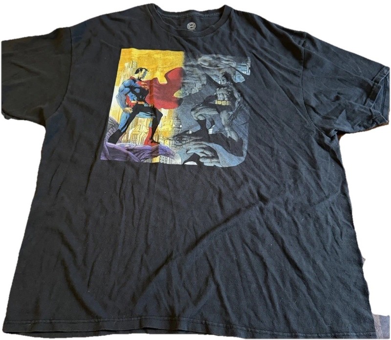 DC Comics Superman Batman Faceoff T-Shirt Size 2XL Black Vintage 2000s