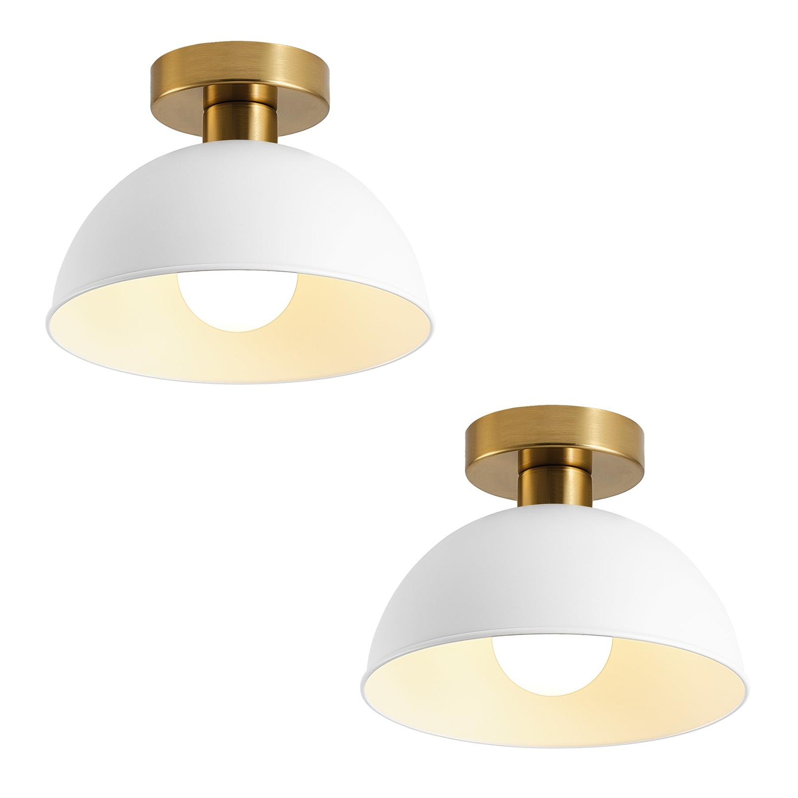 2-Pack Industrial Semi Flush Mount Ceiling Light with Gold Plate and White Sh...