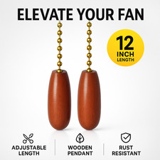 Wood Ceiling Fan Pull Chain Extender Set 12 Inch Fan Chain with 3mm Beads 2 Pack