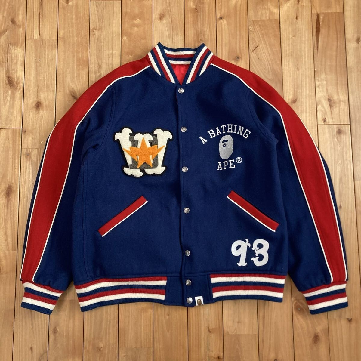 Reversible BAPE Logo Melton Wool Varsity Jacket Kanye NIGO A