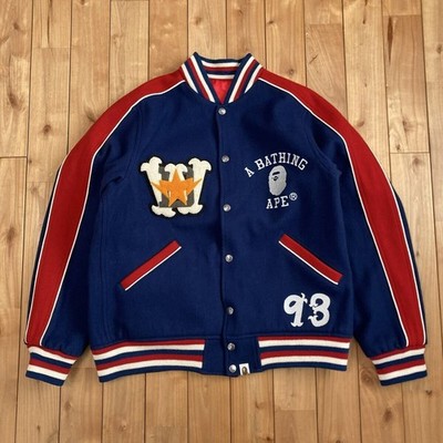 Reversible BAPE Logo Melton Wool Varsity Jacket Kanye NIGO A