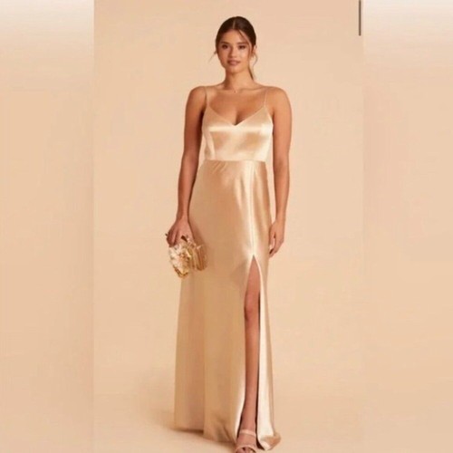 Birdy Grey Jay Strappy Tank Satin Dress Gown Bridesmaid Gold Size Medium NWT - Picture 2 of 14