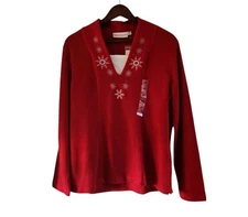 Rebecca Malone Red Ribbed Top Christmas Snowflake Glitter Womens Size XL New NWT
