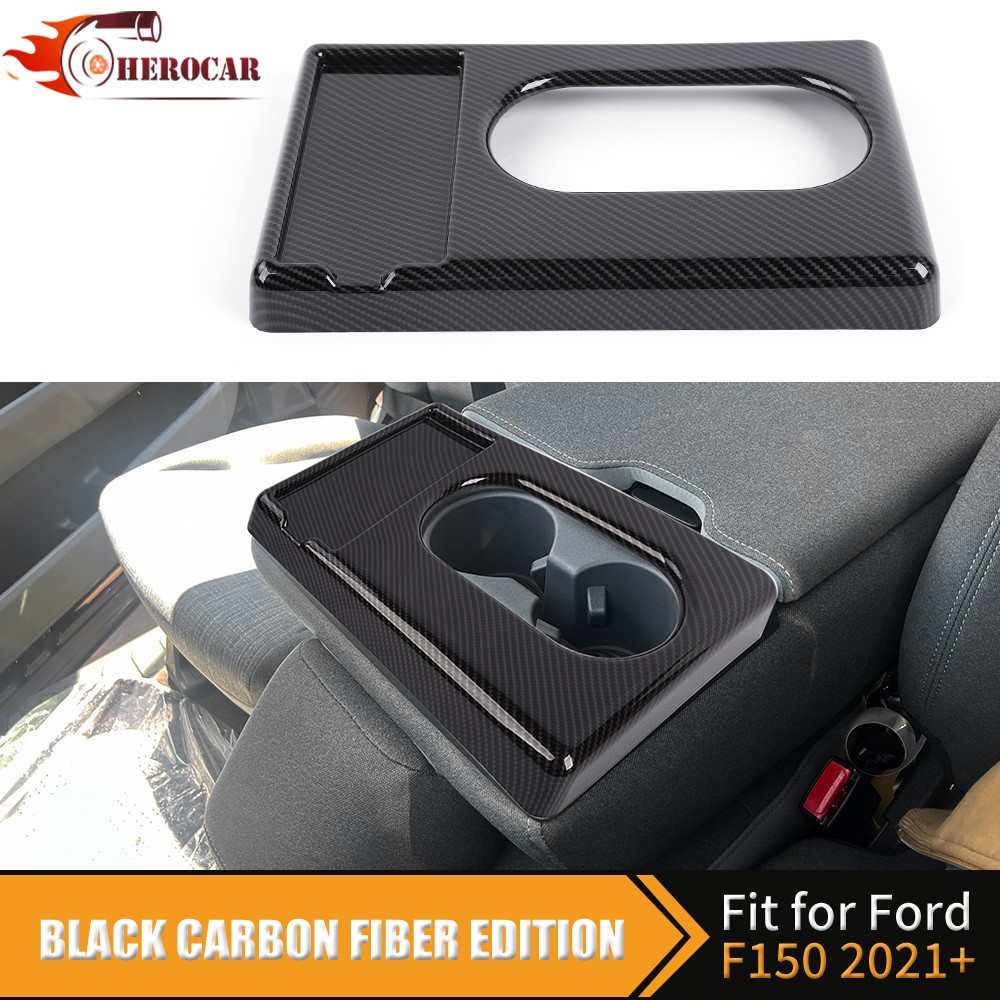 Carbon Fiber Center Console Cup Holder Trim For Ford F150/F250/F350/F450 2021+