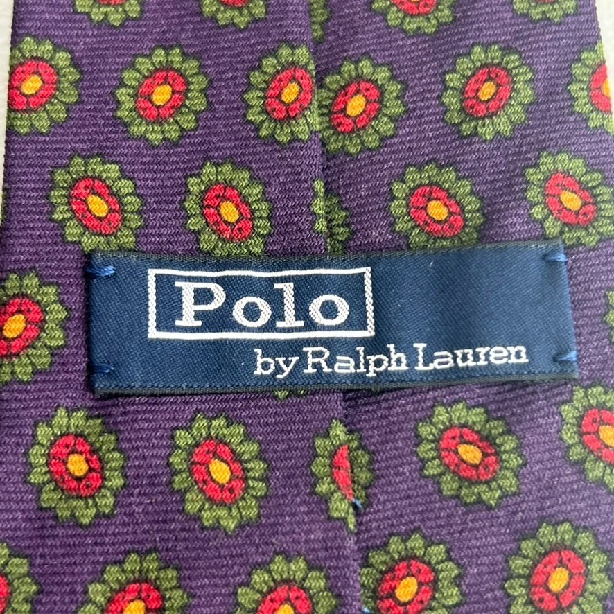 Corbata Polo by Ralph Lauren Hombre 57" Azul Marino Floral 100% Lana Hecha a Mano en Italia Foto 3 de 4