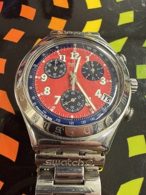 SWATCH IRONY CHRONO YCS405 SECRET AGENT RED 1999 wunderschön 