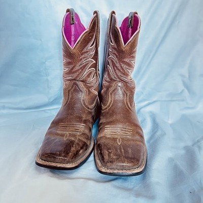 Ariat Wiggle Room Girl's Size 3 Western Cowboy Boots Brown Pink Square Toe