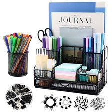Desk Organizers Caddy and Accessories with 7 Compartments Pen Holder / Black