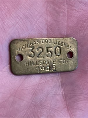 Vintage 1948 Dog License Tag - Quantity 1 - #3250 -Hillsdale County, Michigan