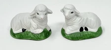 Vintage Lot 2 Nativity Lamb/Sheep Laying On Grass Porcelain Religious Farm Holy