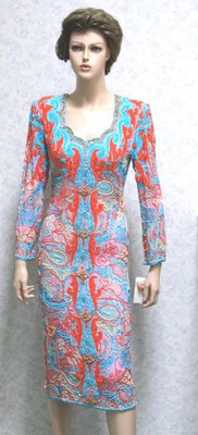 JASDEE Vintage Beaded & Sequins Dress Hand Work & Hand Print On Silk Style 4032