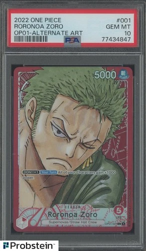 2022 One Piece OP01 EN Alternate Art #001 Roronoa Zoro PSA 10 GEM MINT