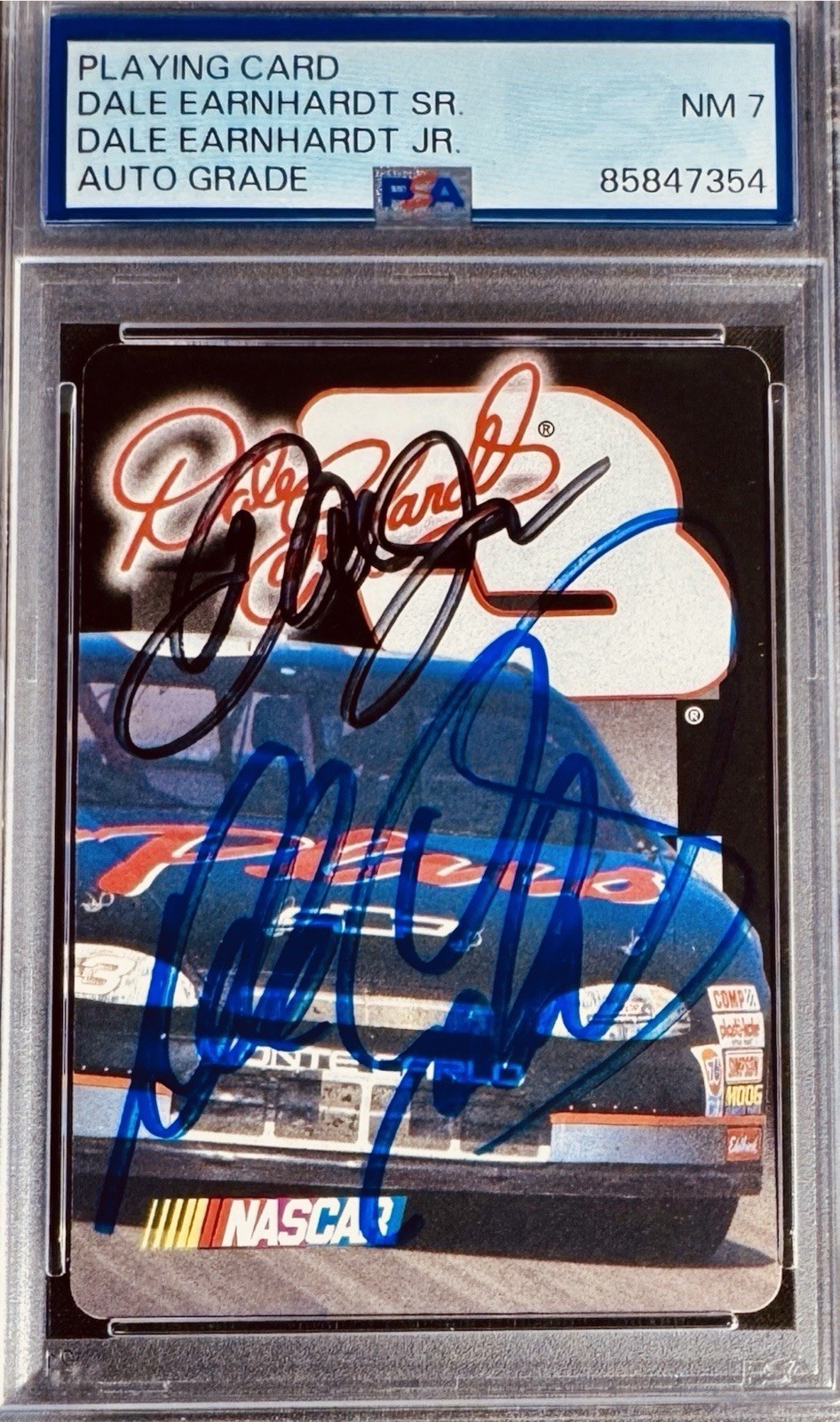 PSA DALE EARNHARDT SR & JR DUAL SIGNED PLAYING CARD AUTOGRAPH NASCAR RARE AUTO