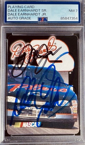 PSA DALE EARNHARDT SR & JR DUAL SIGNED PLAYING CARD AUTOGRAPH NASCAR RARE AUTO