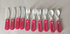 Vintage Plastic Child's Toy Flatware Play Set Pink/White 10 Piece
