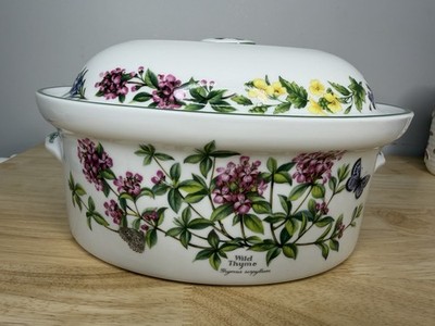 Royal Worcester Herbs Green Trim 2 Quart Oval Covered Casserole Dish 9 
