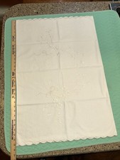 Single Vintage Pillow Cover Sham White Embroidered Open Both Ends EUC
