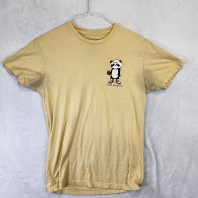 Riot Society Mens Panda Ramen Graphic T-Shirt Yellow Size S Short Sleeve Cotton