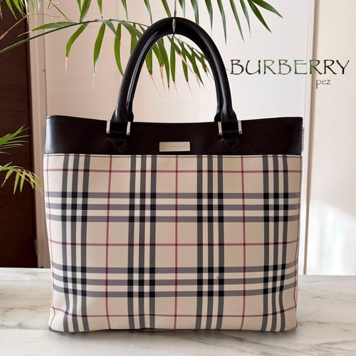 BURBERRY Leather Tote Bag Women Used Authentic