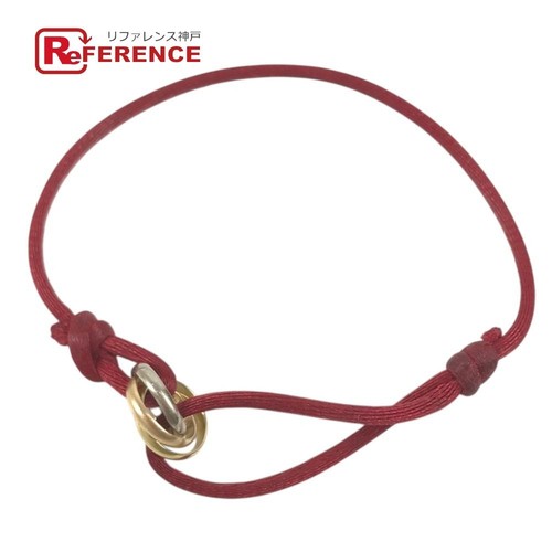 CARTIER Trinity Cord Bracelet 18K Gold Au750 Three Rings Red Cord 19 cm