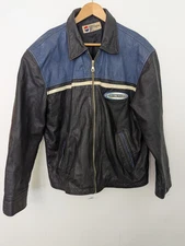 Pepsi Generation Next Vintage Genuine Leather Jacket Mens Size Large Blue Black 
