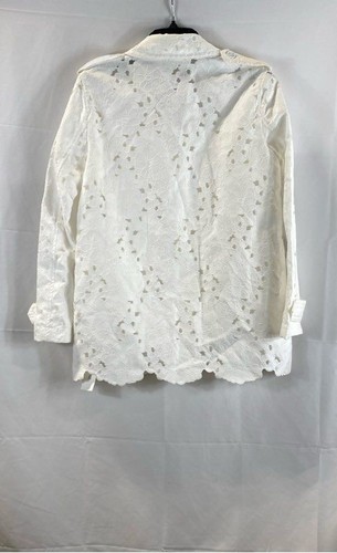 Michael Kors Womens White Floral Eyelet Lace Button Jacket Outerwear Sz S - Picture 2 of 9