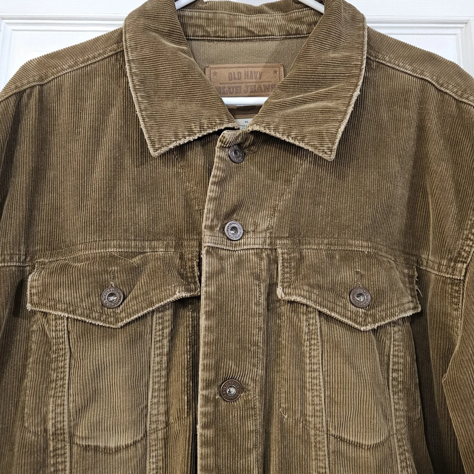 Chaqueta de mezclilla para hombre Old azul marino de pana marrón talla XL desgastada mangas largas Foto 4 de 4