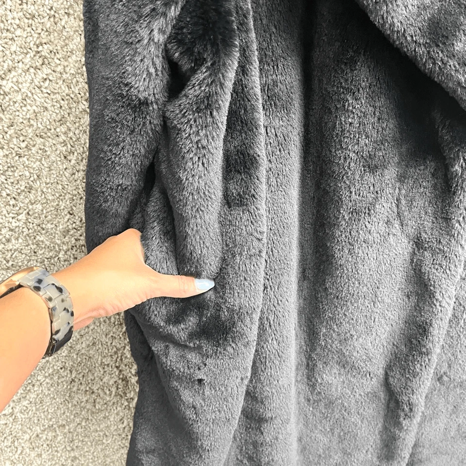 Abrigo Adrienne Landau para mujer 3X negro imitación piel largo invierno talla grande Foto 3 de 4