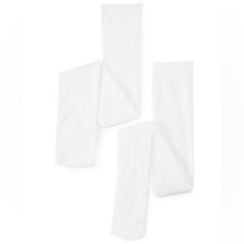 Trimfit Girls Stretchy Fit Tights 2-Pack White Solid  Lace NWOP