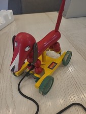 Vintage Brio Wooden Toy Pull Along Bouncing Red Dachshund Sausage Dog