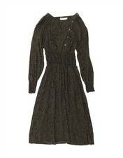 ZARA Womens Long Sleeve Maxi Dress UK 8 Small Khaki Animal Print Viscose AC03