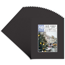 Golden State Art Pack of 50, Acid-Free Black Pre-Cut 8x10 Picture Mat for 5x7...