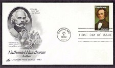 NATHANIEL HAWTHORNE NOVELIST AUTHOR 1983 THE SCARLET LETTER HOUSE 7 GABLES FDC