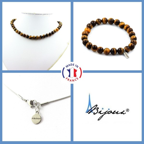 ParüRe Schmuck Armband Halskette Perlen Tigerauge 8 Mm. Kette In GrößE Pers-image