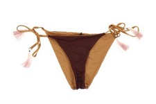 skin 242515 Womens Cheeky Tasseled Bikini Bottom Swimwear Burgundy Size S/P