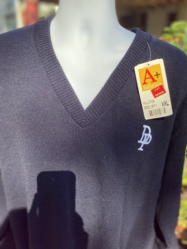VINTAGE Catholic School Monogramed PULLOVER VNecked Sweater Navy Blue XXL DP - Picture 8 of 10