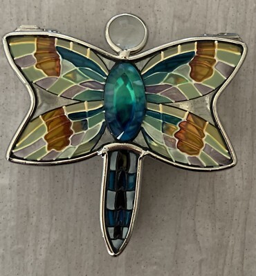 Amia Studios Hand Painted Dragonfly Stained Glass Mirror Bottom Trinket Box