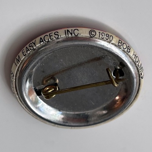 Vintage '80 Nourishing Adventures pin retro button BOB HOLMES licensed Easy Aces - Picture 3 of 4