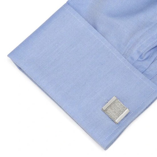 Silver Herringbone Cufflinks - Picture 3 of 4