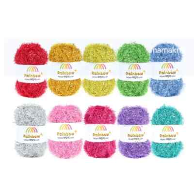 Mama Knit Rainbow Metallic Häkeln Scrubby Garn 10 SET Knäuel verschiedene Farben