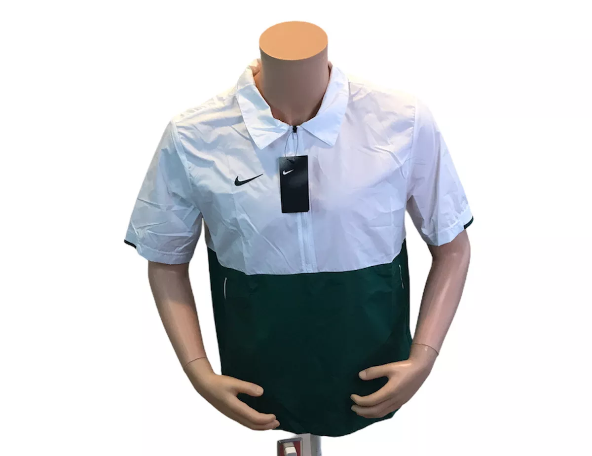 Nike Coach Lightweight Short Sleeve Jacket White Green CI4479 Men s Sz Medium