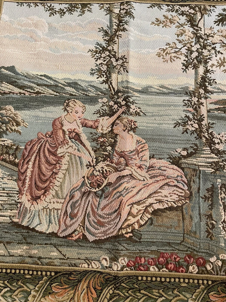 Tapestry Wall Hanging Victorian Setting Two Ladies In A Garden