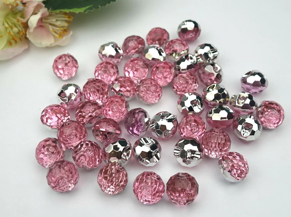 4 Steg Ösen Knöpfe rosa rund facett Kugel 12mm durchsichtig silber Kunststoff - Bild 4 von 4