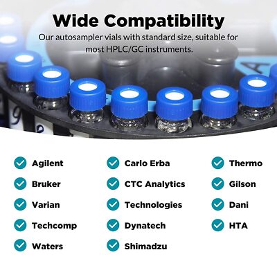 2000X 2ml Autosampler HPLC Vials 9-425 Thread Caps PTFE 2000X 2ml Autosampler HPLC Vials 9-425 Thread Caps PTFE