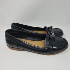 Coach And Four Faux Leather Flats Women's Sz 9 Black Slip OnMow Metal tips