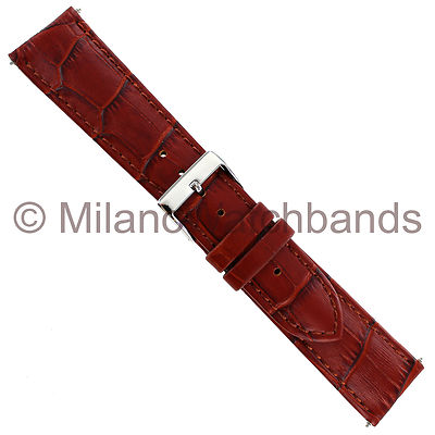 22mm Crocodile Embossed Honey Genuine Leather Padded Stitched Mens Watch Band