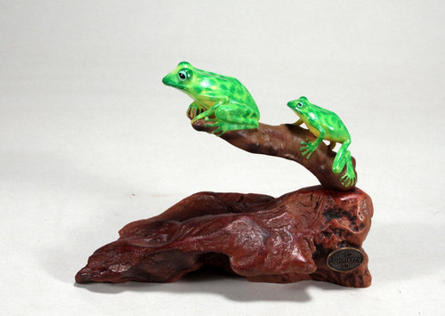 Escultura RANA VERDE DÚO por JOHN PERRY 5 pulgadas de alto Nueva directa desde su estudio - Imagen 1 de 4